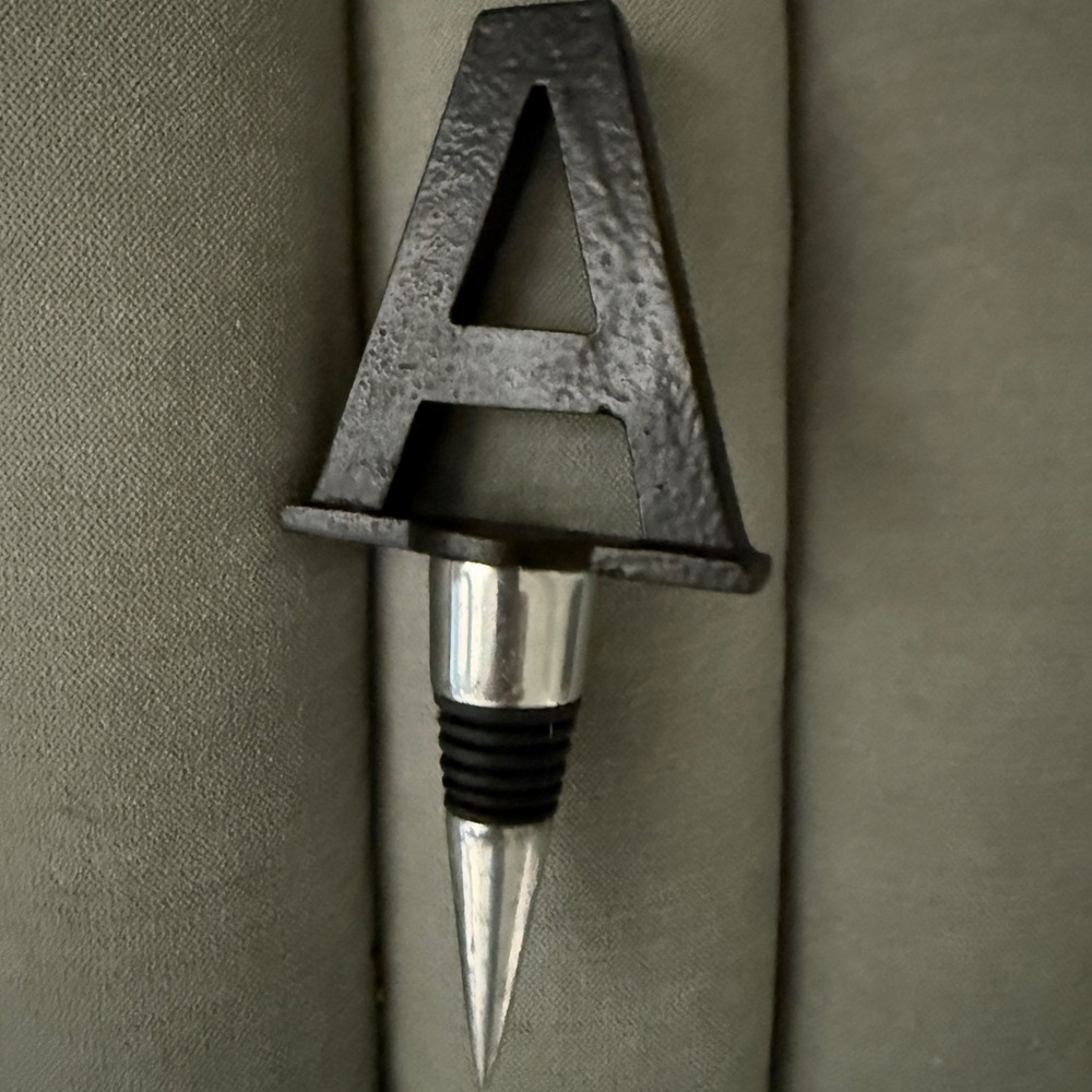 Pottery Barn Letter A Black Silver Wine Stopper Entertaining Details Decor Host